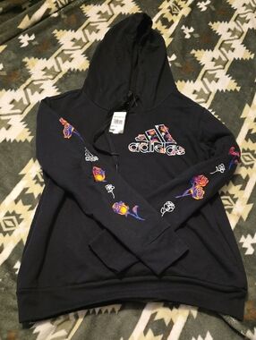 adidas Black Hoodie with Neon Rose Sleeve Accents